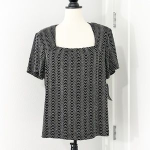 New Ronnie Nicole 1X Black, Silver Holographic Glitter Square Neck Formal Top